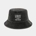 Detail of washed cotton bucket hat with white IT TOOK ME 80 YEARS TO LOOK THIS GOOD embroidery - 80 Years Old Birthday Style / Black