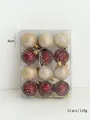 Set van 12 champagne en bordeaux kerstballen van 4cm met gouden sterretjes pailletten - 4CM 12-delige Set (Rood/Goud)