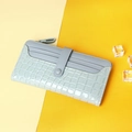 Gray and blue two-tone long wallet with embossed crocodile texture and multi-card slots - Long Style / Blue