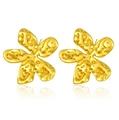 Elegant gold-tone irregular floral stud earrings made of textured stainless steel metal - Textured Irregular Bright Gold Flower