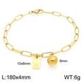 Bracciale a catena a graffetta placcato oro 18K con ciondolo a lettera 'B' e perlina - Stile Iniziale B (KB205121-Z) / Oro