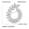 Détail de la broche couronne de feuilles d'olivier argentée avec dimensions et poids - Argenté