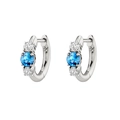 Silver-colored huggie earrings with sky blue and clear round-cut cubic zirconia stones - Light Blue (White Gold)