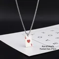 Collar hip hop con colgante de carta de póker As de Corazones en acero de titanio plata - As de Corazones / 60CM
