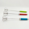 Semi-automatic stainless steel whisk set with green, red, and blue handles - 10" / Red