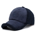 Navy blue teddy fleece and suede baseball cap with embroidered logo for winter warmth - Adjustable / Navy Blue