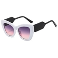 Fashionable oversized cat-eye sunglasses with white frame, black arms and purple gradient lenses - White Frame Grey Pink Lens