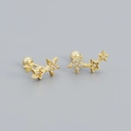 Golden S925 silver triple star screw back earrings with sparkling zircon stones - Gold
