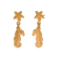 Pendientes colgantes de estrella de mar y caballito de mar en acero chapado en oro 18K - Dorado