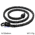 Collar de hombre punk negro en acero inoxidable con cadena bizantina y león - Negro