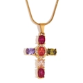 Collana con pendente a croce placcata oro 18K con gemme colorate e catena a serpente - Croce in Zirconia Arcobaleno (Oro) / Oro