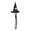 Black sequin Halloween wizard hat for pets with gold stars and adjustable elastic strap - Black Moon Star Hat
