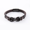 Braunes Lederarmband mit Infinity-Symbol und schwarzem Edelstahlverschluss für Herren - Schwarz Braunes Leder