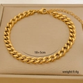 Detail shot of golden Cuban link bracelet showing 18+5cm length and 9.4g weight specifications - Cuban Link Chain (10-3)