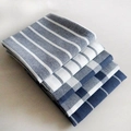 Blue and white patterned cotton linen kitchen towels set with stripes and waffle texture - 70*50cm / Blue with White Stripes