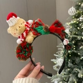 Christmas headband with plush teddy bear, plaid bow and festive ornaments for holiday hair - Cute Christmas Bear Headband