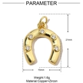 Detailed view of golden horseshoe pendant with cubic zirconia, size 21mm by 15mm - Gold Horseshoe 5-Zircon