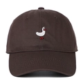Close-up of the exquisite white duck embroidery on the brown cotton baseball cap detail - Adjustable / Coffee