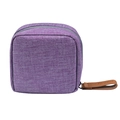 Portable purple fabric lipstick pouch with brown leather puller for cosmetics - Purple