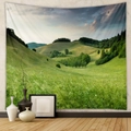 Dettaglio dell'arazzo naturale bohémien con colline verdi e nuvole appeso al muro - 73X95CM / Paesaggio naturale (Spazzolato)