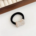 Black high elasticity hair tie featuring a golden bow with sparkling iridescent rhinestones - 04# Full Rhinestone Bow-Gold