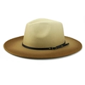 Classic beige and brown gradient wool fedora hat with a black leather band and wide brim - M (56-58cm) / Brown