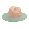 Two-tone pink and mint green woven straw sun hat for women and men in a fedora style - M (56-58cm) / Mint Green & Pink