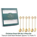 Christmas gift set with 3 titanium gold heart pendant spoons and 3 forks in green box - 304 Heart Pendant Spoons & Forks 6PCS (Gift Box) / Silver