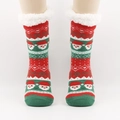 Chaussettes de Noël rayées rouge et vert avec motif Père Noël et revers en polaire - Taille unique / Père Noël Vert Chapeau Rouge