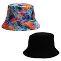 Tie-dye feather pattern and solid black bucket hats in durable cotton canvas fabric - Style 3-Colorful Feather Tie-Dye Bucket Hat