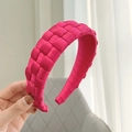 Detailed view of hand-woven hot pink satin headband with glossy fabric texture - Rose Red