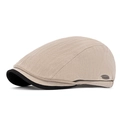 Men's herringbone flat cap in beige and black with metal logo detail for sun protection - Khaki