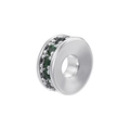 Macro shot of silver plated round spacer bead with emerald green zircon inlay - Platinum Green Zirconia