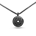 Collar de disco de pesas gris oscuro con grabado motivacional No Pain No Gain fitness - Disco de Pesas Negro / Color Negro Con Cadena De 60cm