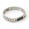 Pulsera de hombre en acero inoxidable con inserción de fibra de carbono negra y plata - Color Acero