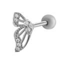 Polished silver stainless steel butterfly cartilage stud with sparkling zircon inlay - 089-1# Butterfly Style (Right) / Silver