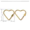 Makroansicht des goldenen Edelstahl-Karabiners in Herzform mit Maßangaben zur Größe - Kleine Herzform (YE813) / Gold