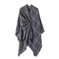 Soft dark grey plaid shawl cape with an elegant bow accent and irregular hemline - Dark Grey Plaid