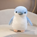 Close-up of soft blue penguin plush with detailed flippers and black eyes on white chair - Blue Penguin / Height 35cm / Blue