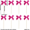 Set of 8 rose red polyester ribbon bow cake toppers with bamboo sticks for party decor - Rose Red