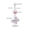 Detailed measurement diagram of stainless steel navel ring with pink stone and butterfly - Pink Butterfly Style (BR24090903-3)