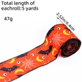 5 yards orange Halloween ribbon with black bats and spider web prints for party decor - Orange Bat Style