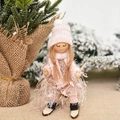 Pink knitted hat Christmas tree skiing doll ornament with soft feather skirt - Pink Ski Girl