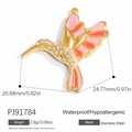 Pink and orange enamel hummingbird pendant in gold finish with white zircon inlay - PJ91784-Colorful Hummingbird