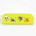 Neon green silicone pencil case with Halloween themed DIY charms and hole pattern - Yellow