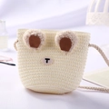 Cute bear-shaped straw bucket bag for kids with ears in cream white color - Little Ears / Cream