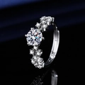 Silver-plated round-cut zircon engagement ring with adjustable band and side stones - White Gold Ljz-220 / Adjustable Open