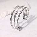 Minimalist silver bamboo texture multi-layer open cuff bracelet in stainless steel - Steel