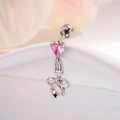 Silver bow cartilage piercing with heart-shaped pink zircon and screw back design - Bow Fork Style (Single Piece)