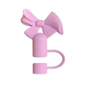 Pink 3D bow silicone straw cover cap accessory for 10mm drinking straws - Light Pink